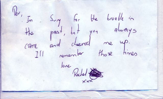 Message left at the scene of Thomas's murder.