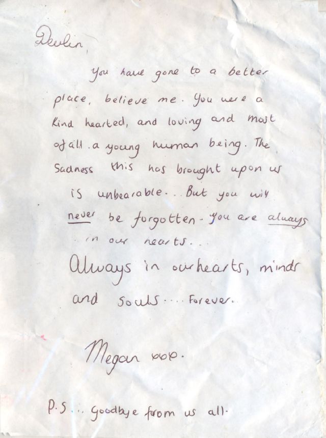 Message left at the scene of Thomas's murder.