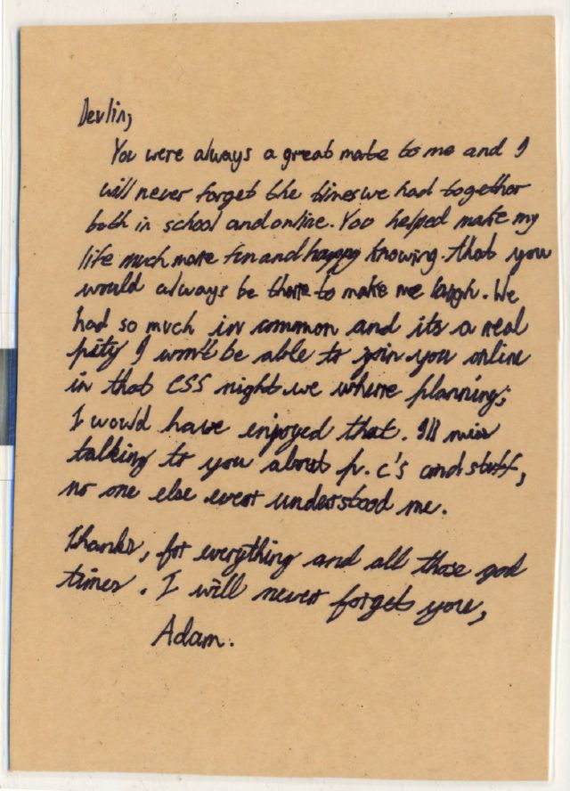 Message left at the scene of Thomas's murder.