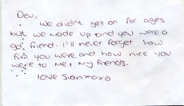 Message left at the scene of Thomas's murder.