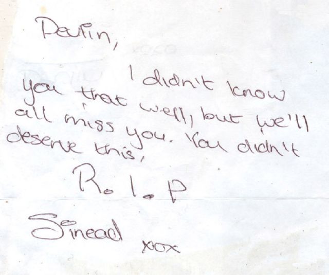 Message left at the scene of Thomas's murder.